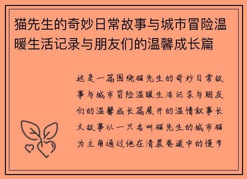 猫先生的奇妙日常故事与城市冒险温暖生活记录与朋友们的温馨成长篇